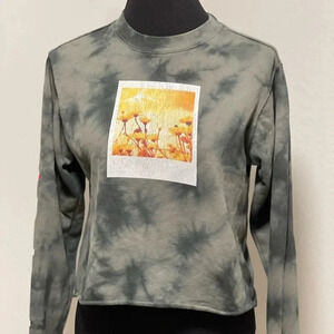 Polaroid Green Black Tie Dye CrewNeck Crop Sweater w Raw Hem XS